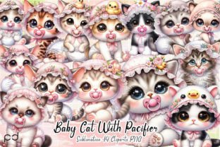Baby Cat with Pacifier Clipart PNG Graphic Illustrations By Padma.Design 1