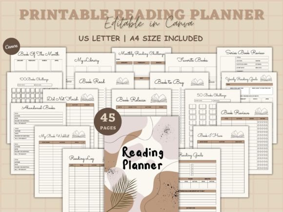 Book Reading Planner Book Review Logbook Graphic Print Templates By regalcreds
