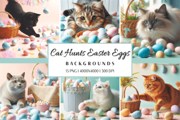 Cat Hunt Easter Eggs - Pastel Background Gráfico Gráficos IA Por Redsky Cat