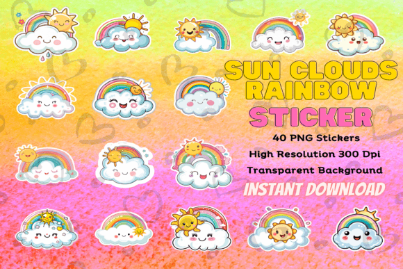 Cloud Rainbow Sun Stickers Grafica Grafiche AI Di ElevenZeroTwo