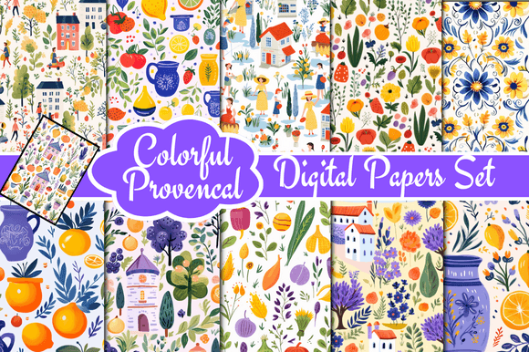 Colorful Provencal Digital Papers Set Graphic Backgrounds By Craft Studios
