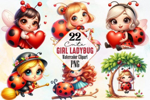 Cute Girl Ladybug Watercolor Clipart Graphic Illustrations By RobertsArt