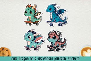 Cute Dragon on Skateboard Stickers. Illustration Illustrations AI Par NadineStore 1
