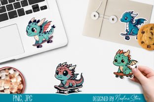 Cute Dragon on Skateboard Stickers. Illustration Illustrations AI Par NadineStore 3