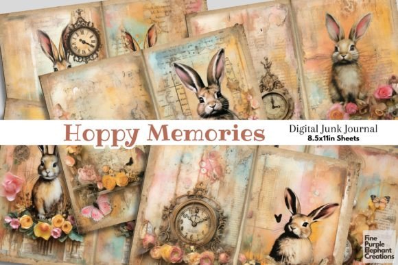 Easter Bunny Distressed Junk Journal HD Graphic Print Templates By finepurpleelephant