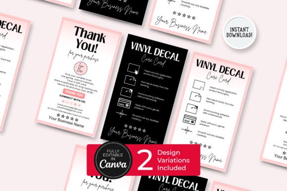 Editable Vinyl Decal Care Guide Card Graphic Print Templates By SnapyBiz