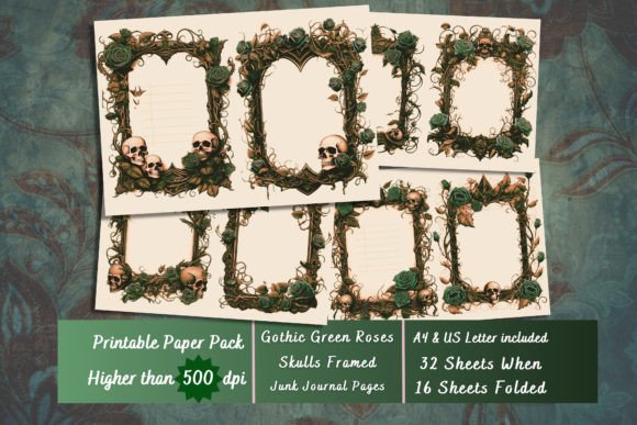 Gothic Green Roses Digital Journal Paper Grafica Sfondi Di artisticwayco