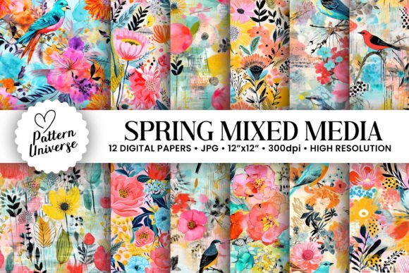 Spring Mixed Media Digital Papers Graphic Patterns By Pattern Universe
