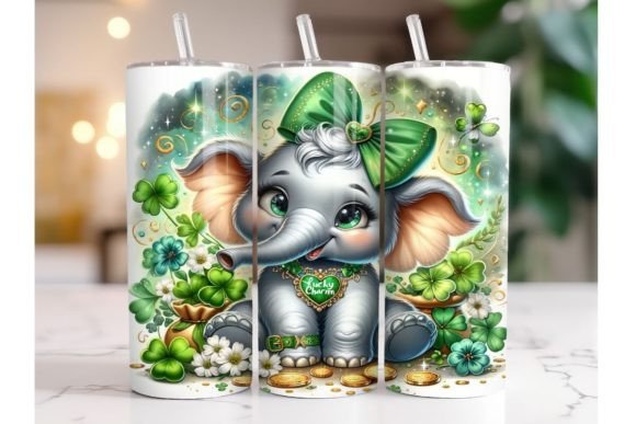 St Patricks Elephant Tumbler Warp Graphic Print Templates By Arinnnnn Design