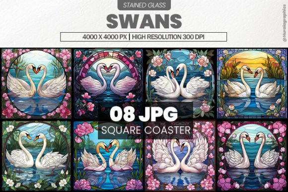 Swans Stained Glass Square Coaster Grafik Plotterdateien Von Hurairagraphics