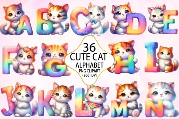 Watercolor Cute Cat Alphabet PNG Clipart Graphic Illustrations By Creative Art