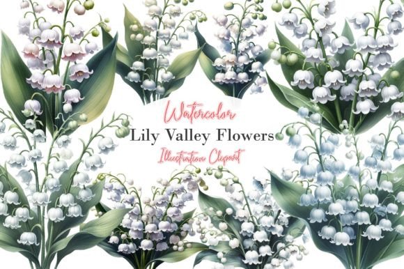 Watercolor Lily of the Valley Flowers Grafika Ilustracje do Druku Przez Dreamshop