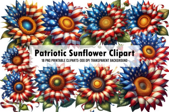 Watercolor Patriotic Sunflower Clipart Graphic Illustrations By WatercolorArt