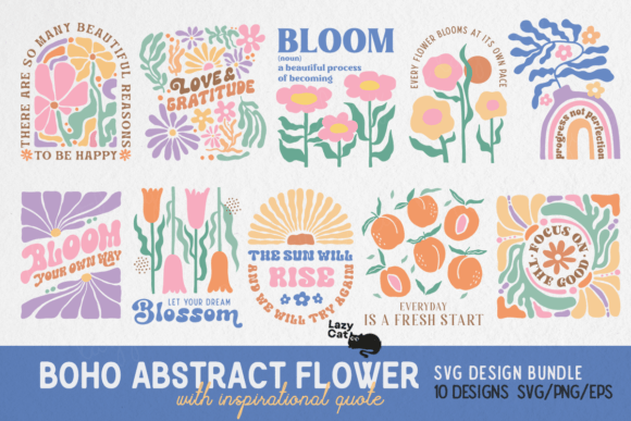 Boho Abstract Flower Quotes SVG Bundle Graphic Crafts By Lazy Cat