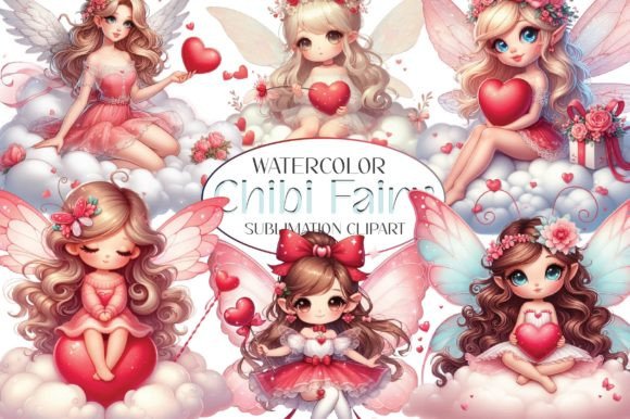 Chibi Valentine Fairy Sublimation Gráfico Ilustraciones Imprimibles Por Dreamshop