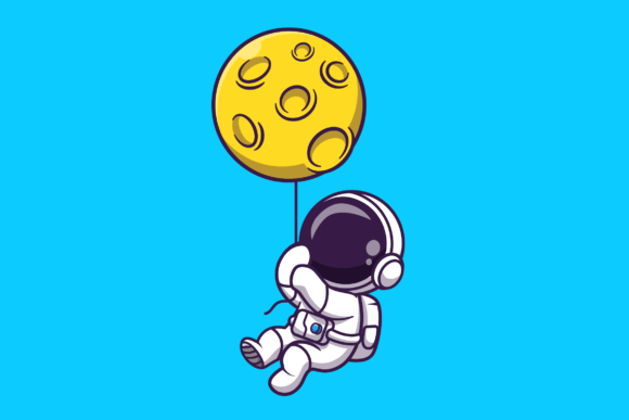 Cute Astronaut Floating with Moon Illustration Illustrations Imprimables Par catalyststuff