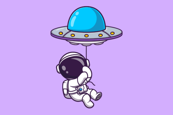 Cute Astronaut Floating with UFO Balloon Illustration Illustrations Imprimables Par catalyststuff