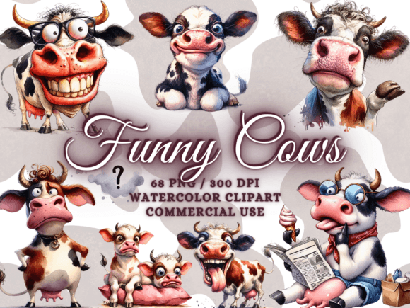 Funny Cows Clipart Cute Cow Png Farm Png Graphic Illustrations By Artistic Revolution