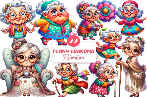 Funny Grandma Clipart Bundle Illustration Illustrations Imprimables Par AuroraCrafts