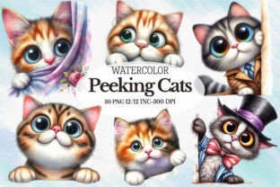 Funny Peeking Cats Clipart - Cute Cat Graphic Illustrations By RevolutionCraft 1