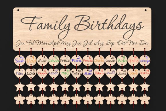 Laser Cut Family Birthday Board Svg File Illustration SVG 3D Par ThemeXDigital