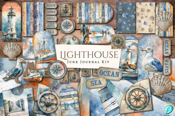 Lighthouse Junk Journal Kit Graphic Objects By Emily Designs