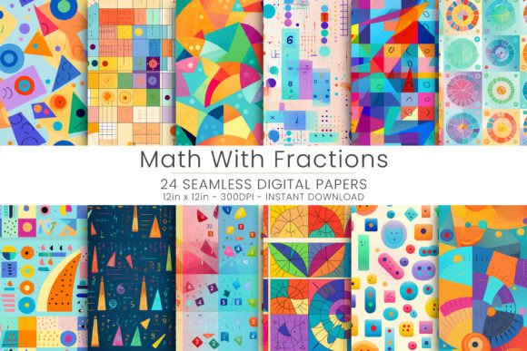 Math with Fractions Digital Paper Gráfico Patrones de Papel Por Mehtap