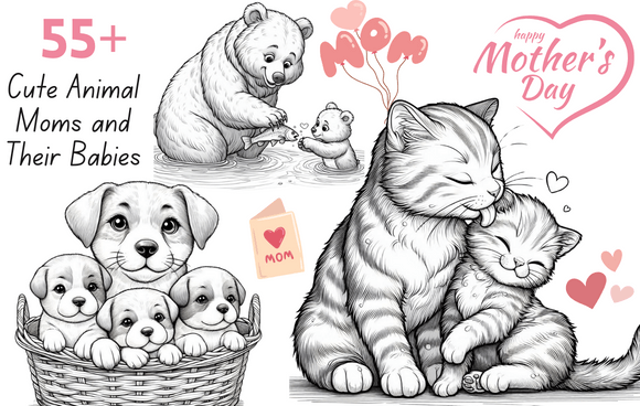 Mother's Day Cute Animal Coloring Pages Graphic Coloring Pages & Books Kids By Coffee mix
