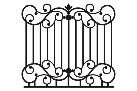 Ornate Park Fence. Decorative Black Wrou Graphic Illustrations By microvectorone