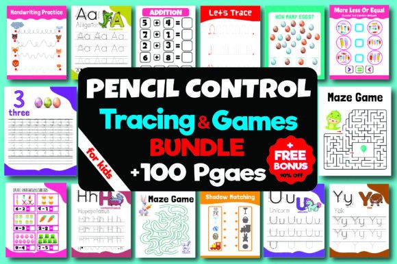 Pencil Control Tracing and Game's Kids Grafik Arbeitsblätter und Unterrichtsmaterialien Von YOOY