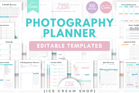 Photography Planner Canva Templates |ICE Graphic Modelos de Impressão By TWCprintables