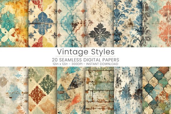 Vintage Styles Pattern Digital Paper Grafica Motivi di Carta Di Mehtap