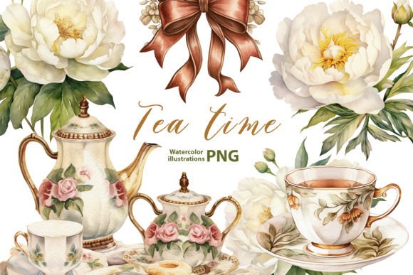 Vintage Gold Tea Party Png Graphic Illustrations By NataliMiasStore