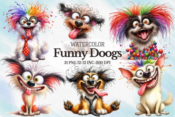 Watercolor Funny Dog Clipart - Cute Dog Afbeelding Afdrukbare Illustraties Door RevolutionCraft