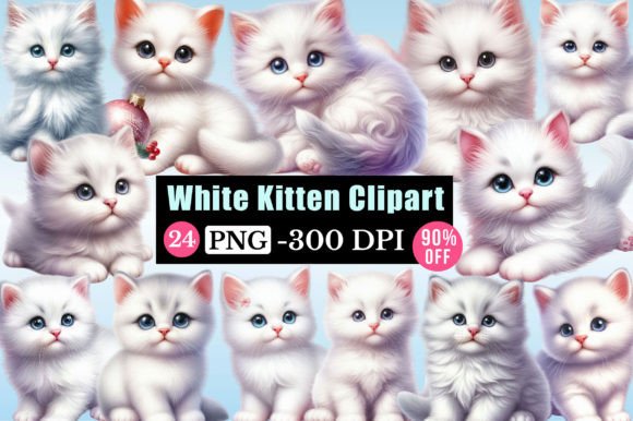 White Kitten Clipart Sublimation Bundle Graphic Illustrations By CitraGraphics