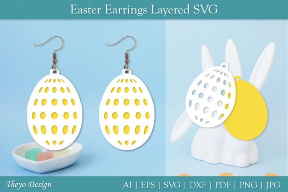 Easter Layered Earrings SVG I Easter Egg Gráfico SVG 3D Por Theyo Design