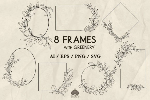 Floral Frames of Greenery SVG PNG EPS Graphic Illustrations By HappyWatercolorShop