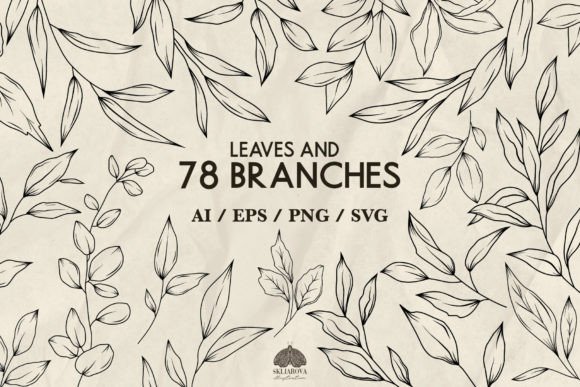 Leaves and Branches SVG PNG EPS Gráfico Ilustraciones Imprimibles Por HappyWatercolorShop