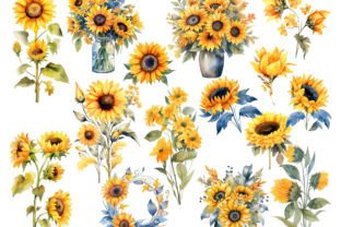Sunflower Clipart, Modern Wreath Clipart Graphic Illustrations By UsisArt 2