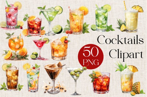 Watercolor Cocktails Sublimation Clipart Graphic Illustrations By TheArcherDesign