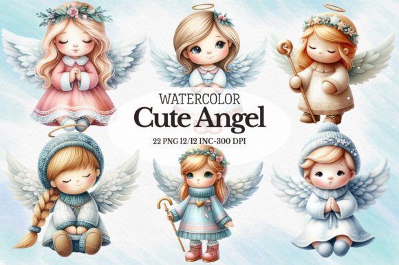 Watercolor Cute Angel Clipart Graphic Illustrations By RevolutionCraft