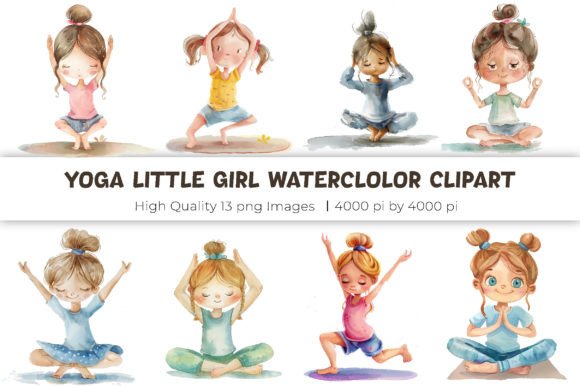 Yoga Little Girl Watercolor Clipart Gráfico Ilustraciones Imprimibles Por mirazooze