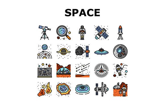 Space Exploration Planet Icons Set Vecto Afbeelding Iconen Door stockvectorwin