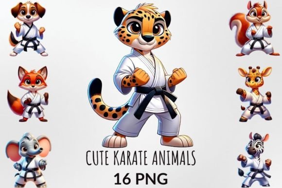 Cute Karate Animals Sublimation for Kids Gráfico Ilustraciones Imprimibles Por DigitalCreativeDen
