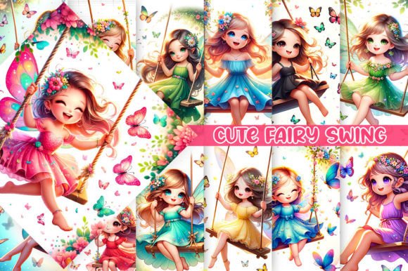 Fairy Swing with Butterflies Backgrounds Graphic Illustrations By AuroraCrafts