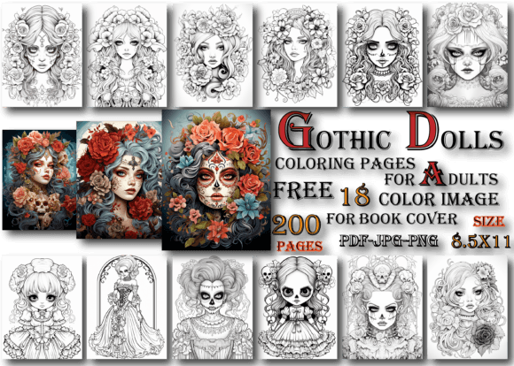 Gothic Dolls Coloring Pages. Voll=02 Graphic AI Coloring Pages By PIKU DESIGN STORE