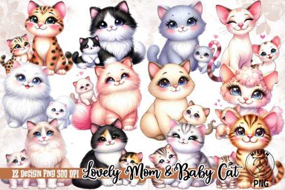 Lovely Mom and Baby Cat Clipart PNG Graphic Crafts By mfreem