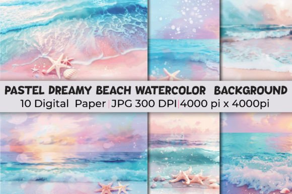Pastel Dreamy Beach Watercolor Illustration Fonds d'Écran Par mirazooze