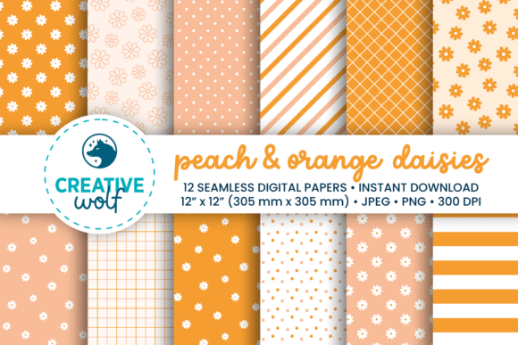 Peach Fuzz & Orange Daisies Patterns Graphic Patterns By Creative Wolf Design