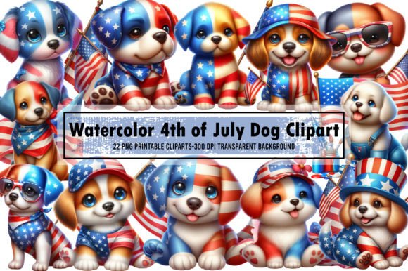 Watercolor 4th of July Dog Clipart Grafica Illustrazioni Stampabili Di Sublimation Artist